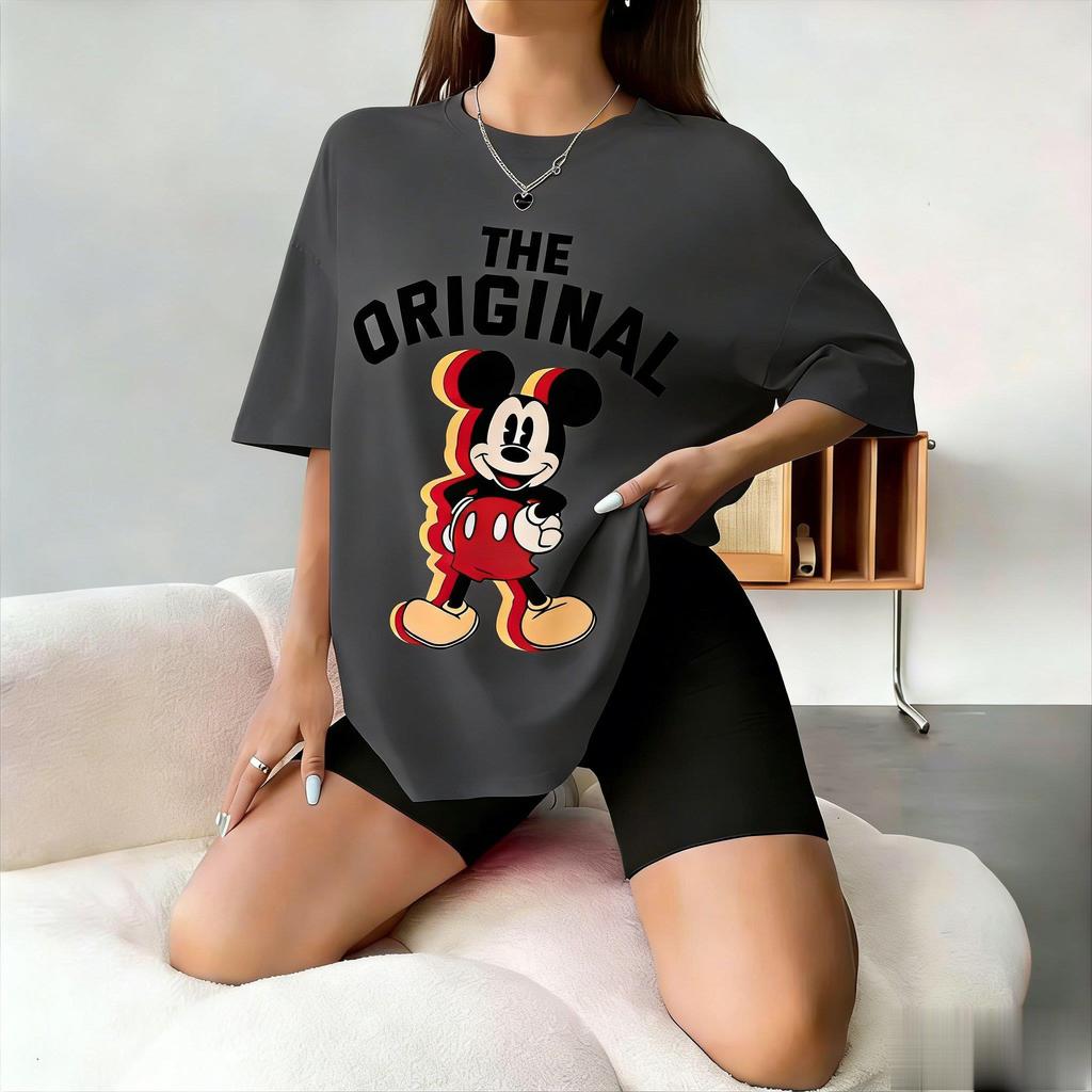 Disney Originální Vintage Tričko Dámské Pánské Oversized Bavlna Streetwear Vrcholy 2026 Letní Ležérní Tričko Micky Grafický Potisk Volný Y2k