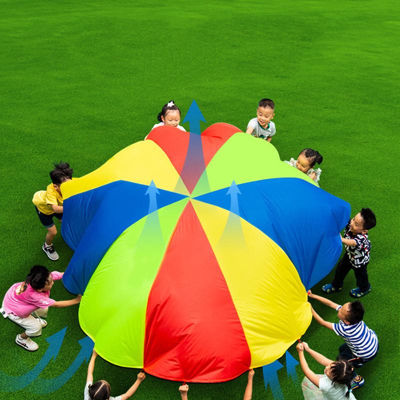 2M/4M Durchmesser Kinder Outdoor Teamwork Spiel Requisite Regenbogen Fallschirm Spielzeug Hüpfsack Boun Spielmatte Schulaktivität Puzzlespiel