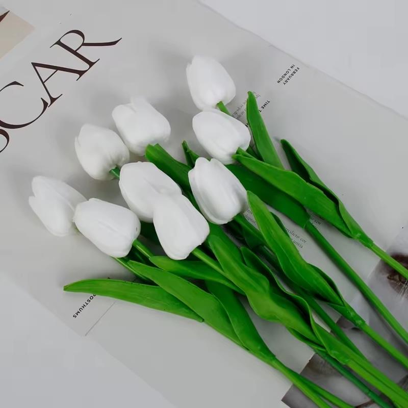 Tulips Silicone Flowers Artificial Decorative Plants for Vase 5 Pcs White