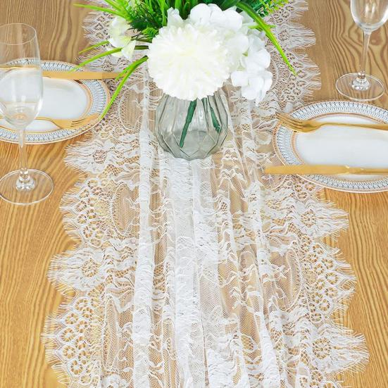Floral Lace Table Runner French Elegant Romantic Black Tulle Long Rectangle Wedding