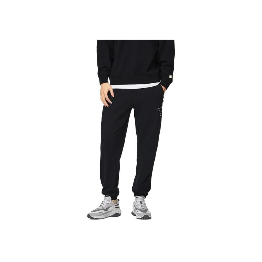 Li-Ning Wade Series Solid Color Drawstring Joggers With Brand Logo Print Men Bottoms Black AKLSC67-1