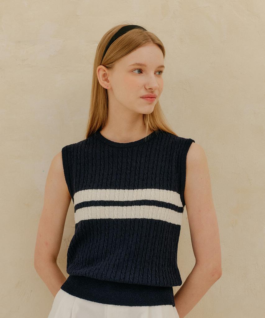 YUPPE Cable Sleeveless Knit_Navy