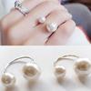 2 Pcs Women Open Ring Faux Pearl Opening Adjustable Polished Lightweight Electroplated Prom Party Index Finger Ring Irregular Lady Jewelry