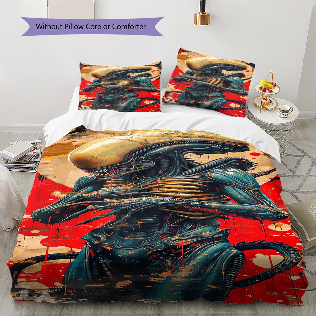 Aliens Pattern Bedding Quilt Set Quilt Cover Pillowcase Home Decoration Gift (1 * duvet cover + 2 * pillowcase, without core)
