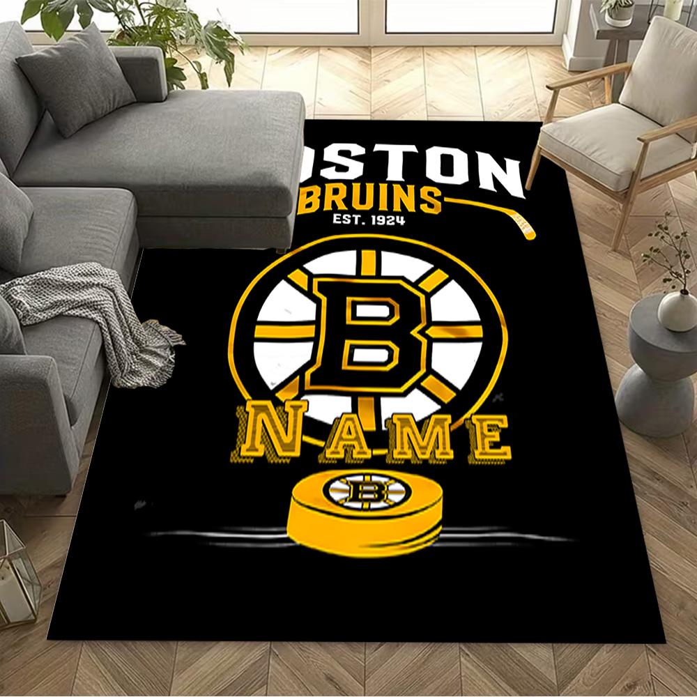 Boston Bruins Hockey Gear Personalized Text Floor Rug Office Rug Suitable for Dining Room Balcony Entryway Decorate Room Antislip Carpet