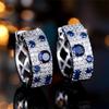 925 Sterling Silver Cute Female White Blue Zircon Stone Round Hoop Earrings Fashion Gold Color Wedding Jewelry for Women