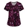 Dames Leuke Bedrukte Werkkleding V-hals Dubbellaags Zakken Basic Korte Mouw Top Pullover Valentijns