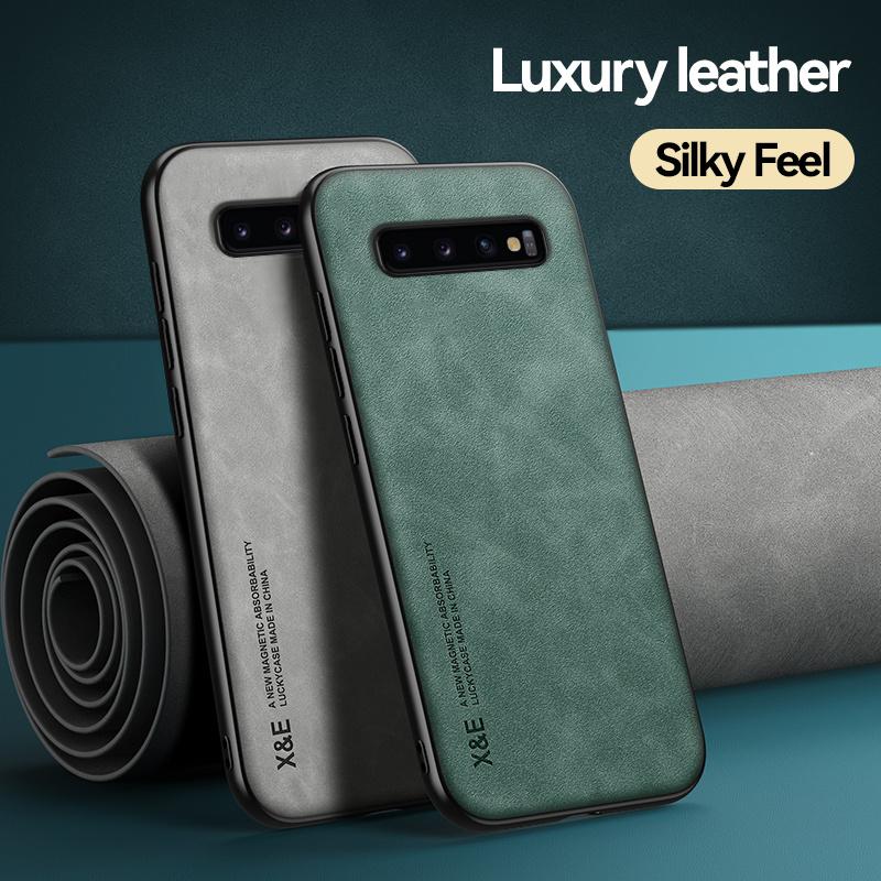 For Samsung S 10 S10+ Plus Case Car Magnetic Holder Leather Back Cover For Samsung Galaxy S10 Plus Soft TPU Frame Protect Funda