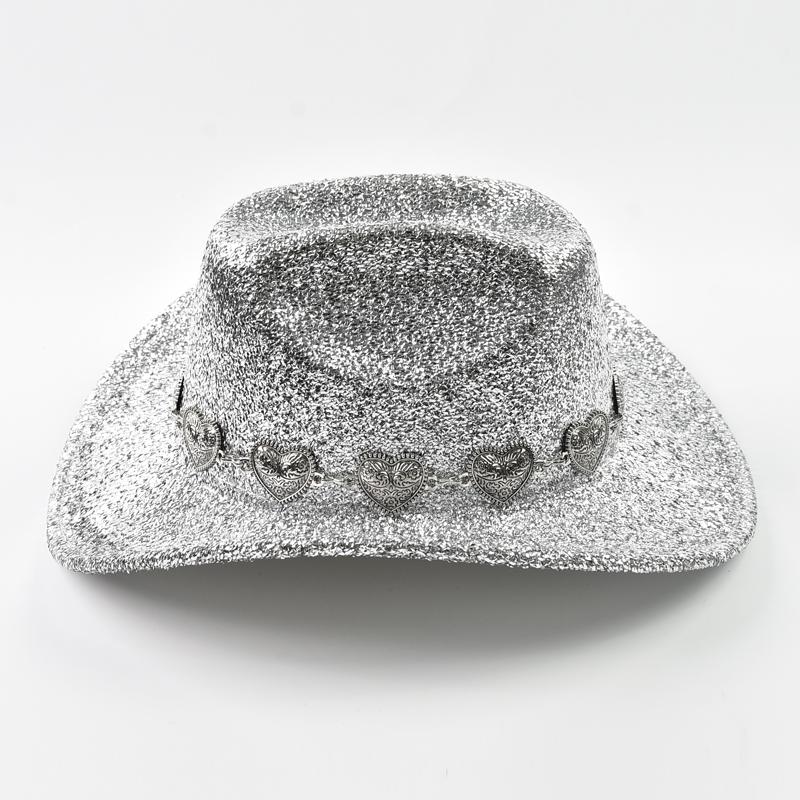 Lady Western Cowboy Hat With Rhinestone Ribbons Silver Jazz Hat For Men To Party In Retro Felt Hats