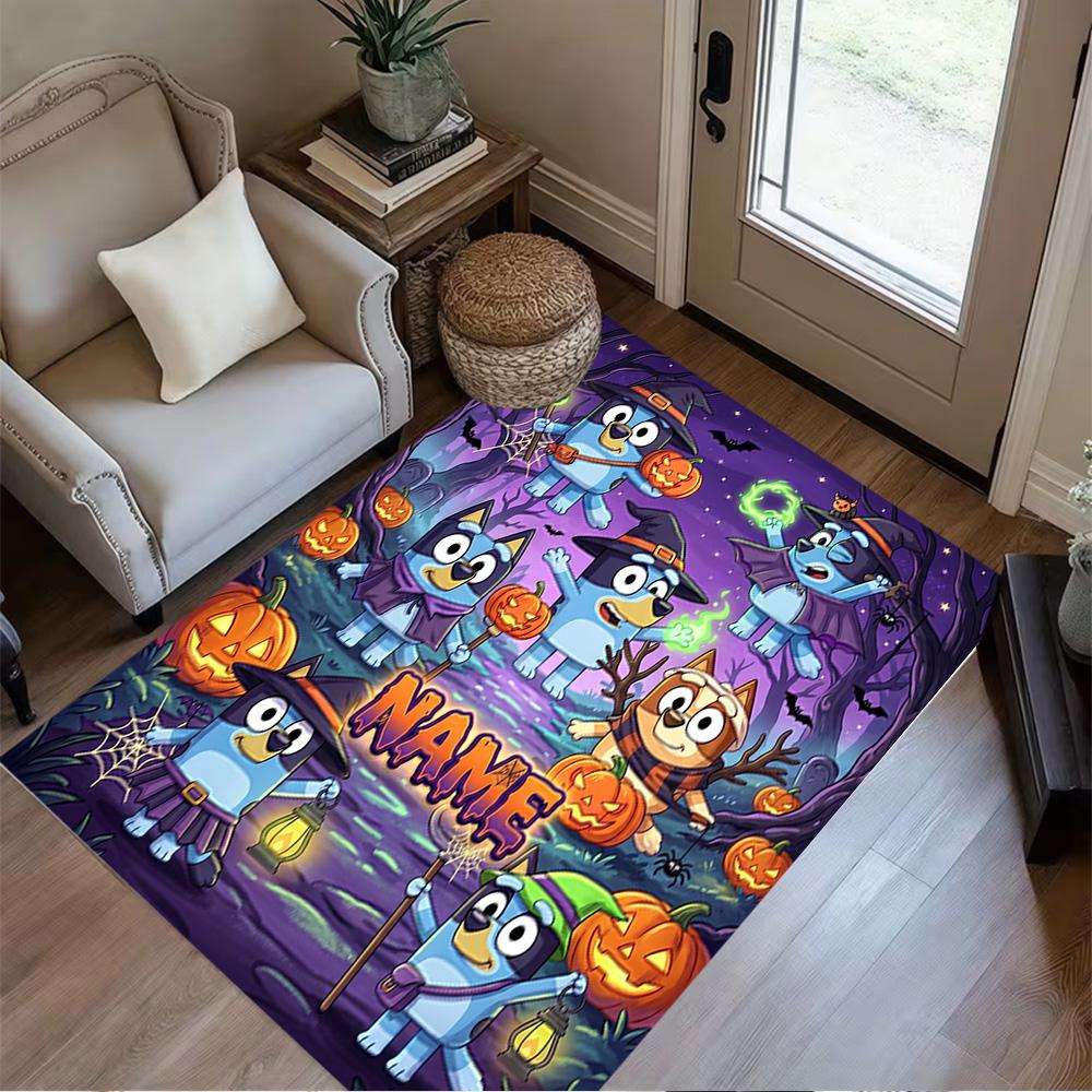 Halloween Bluebird Party Customize Text Floor Mat Design for Bedrooms Hallway Game Room Living Rooms Anti-slip Rug Office home decor