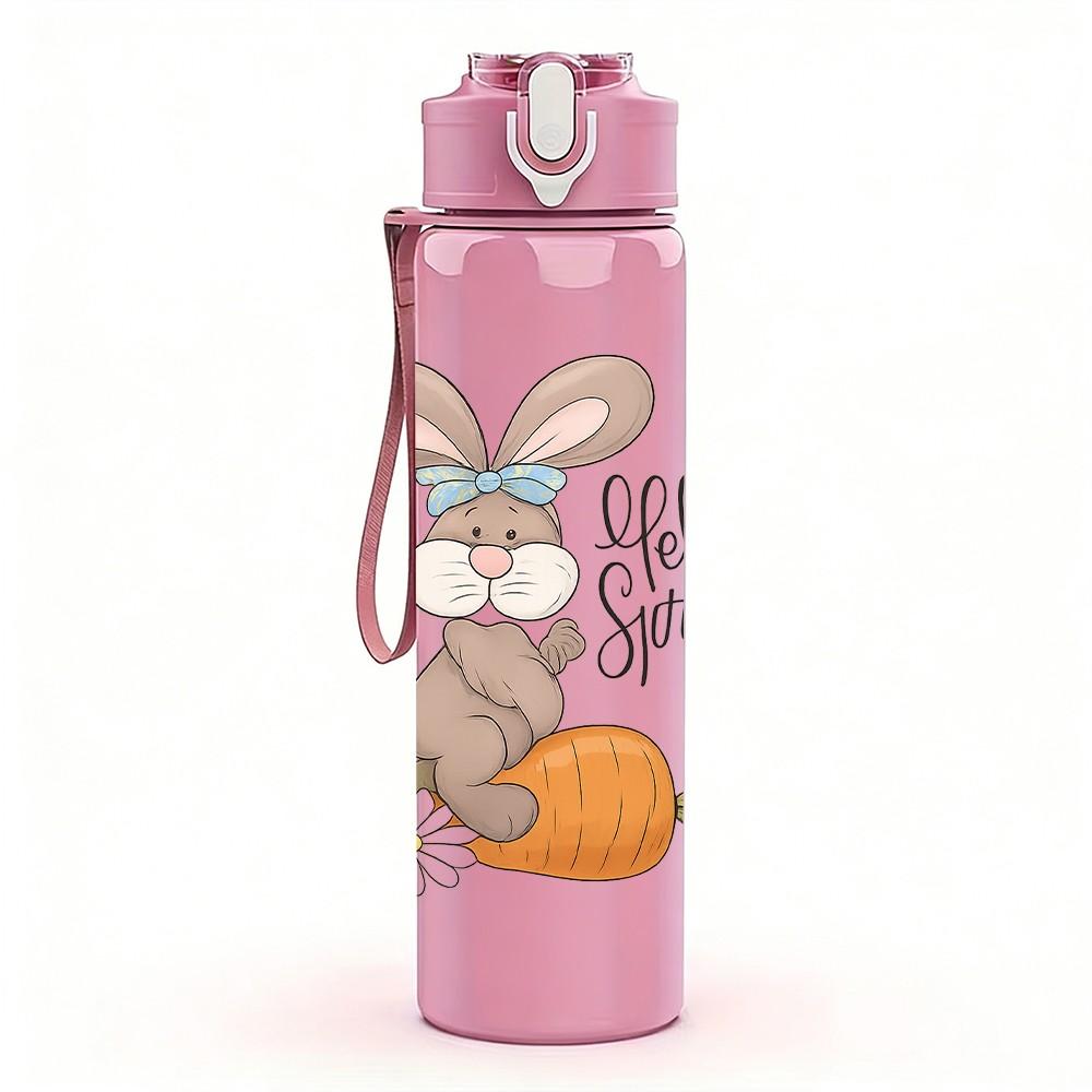 1PC Hello Spring Bunny 750ml Color Plastic Sports Water Bottle Leakproof Flip Straw Lid Suitable for Sports Office Home Use