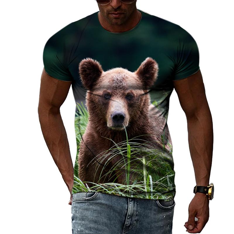 Καλοκαιρινό αυθεντικό γραφικό μπλουζάκι Animal Bear Ανδρικά περιστασιακά Ενδιαφέρουσα προσωπικότητα 3D Print Μπλουζάκι με κοντό μανίκι με λαιμόκοψη Streetwear