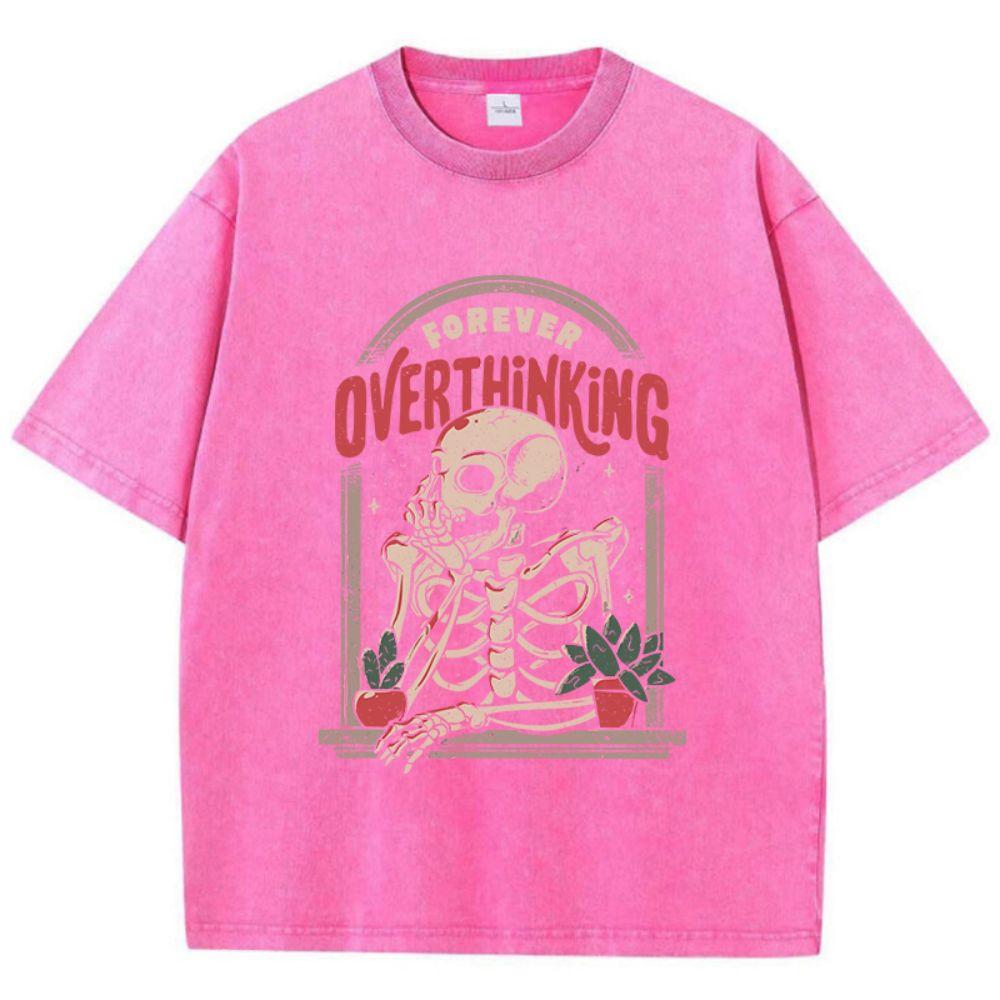 Women'S Cotton Washed T-Shirts Skeleton Man On The Balcony Printing Tops Oversize O-Neck Soft Short Sleeve Clothes
