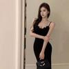 Rich daughter black lace suspender dress women's French high-end temperament slim and thin hip-wrapped long skirt