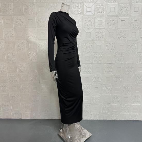 Bodycon Dress for Women Mock Neck Long Sleeve Midi Dress Ruched Slim Fit Party Cocktail