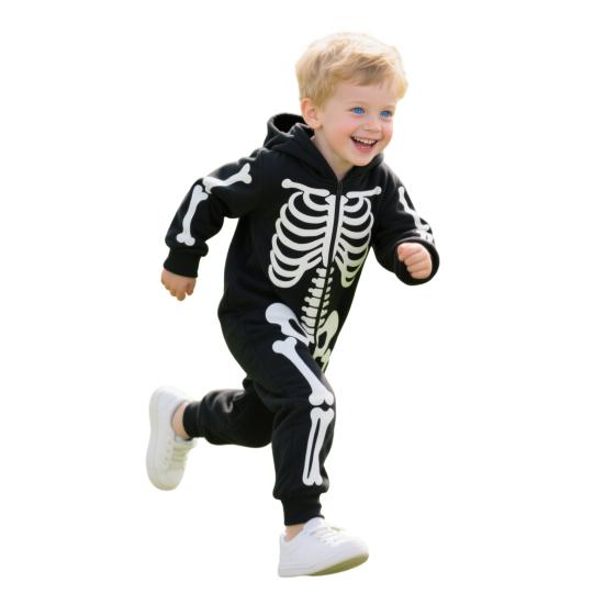 Halloween Costume Luminous Skeleton Print Family Matching Pajamas Hooded Long Sleeve Adults Kids One-Piece Outfit