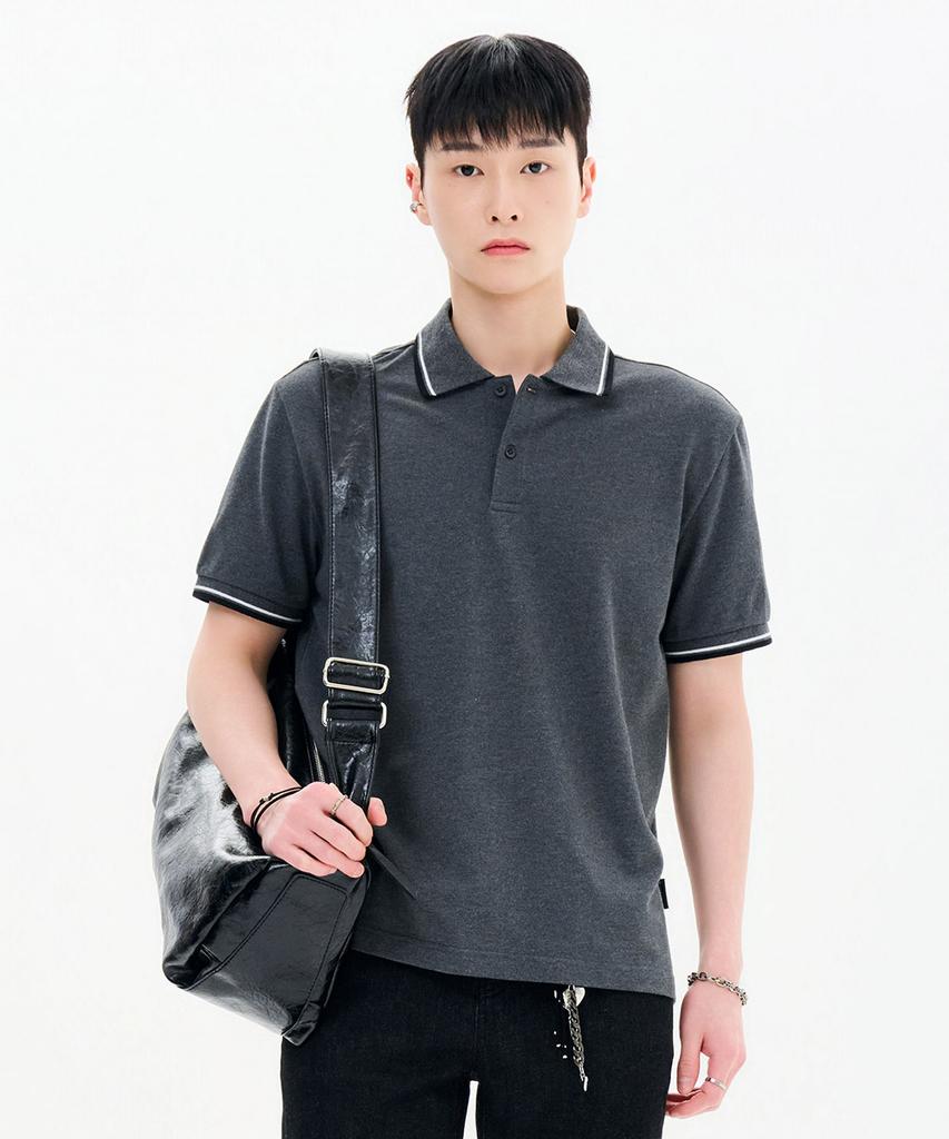 CHASECULT Unisex Tip Color Block Cool Collared Short Sleeve T-Shirt-Fbzu5701D09