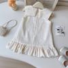 Summer Girls White Jacquard Sleeveless Dress With Large Collar And Irregular Ruffles Princess