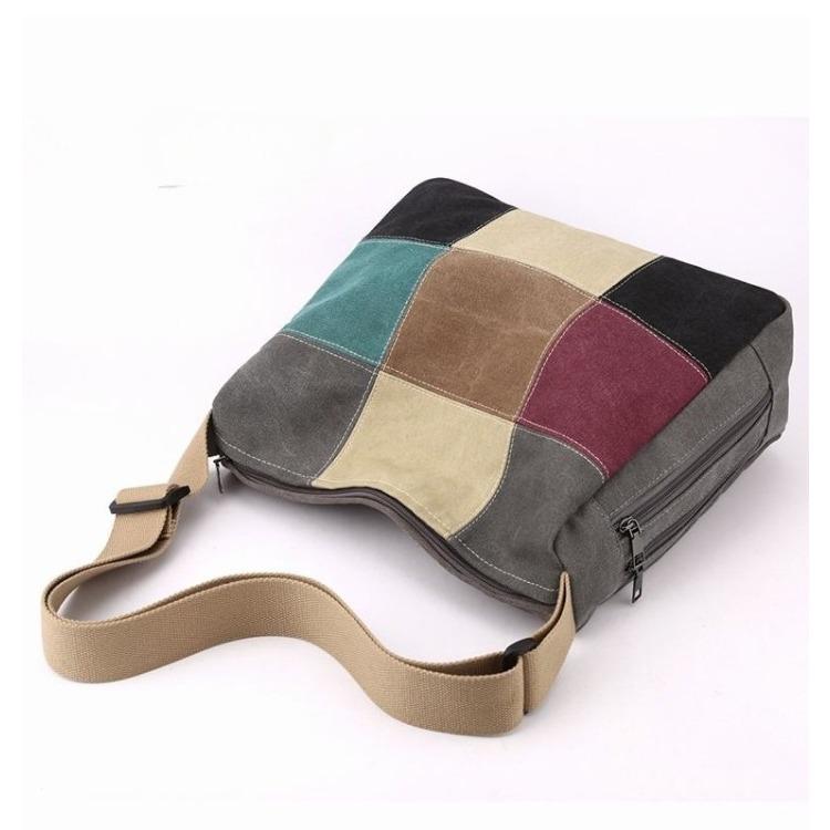 Women Color Block Patchwork Canvas Crossbody Bag Casual Shoulder Bag Fashion Outdoor Shopping