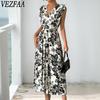 Women's Fashion Summer Spring Flower Pattern Print Sleeveless V-Neck High Waist Casual Dresses