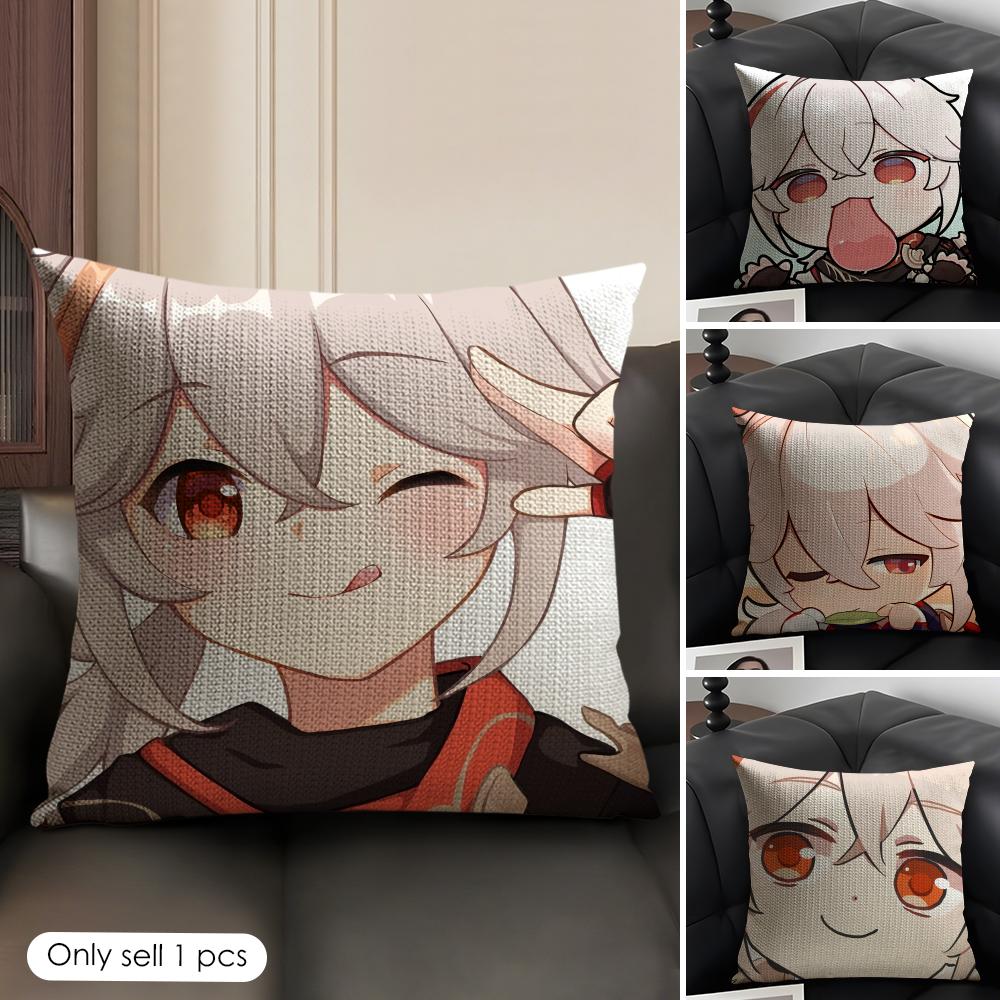 Kaedehara Cute Genshin Impact Cushion Cover Natural Linen Organic Fabric Double-Sided Printing Sofa Home Decor Gift Pillow Case