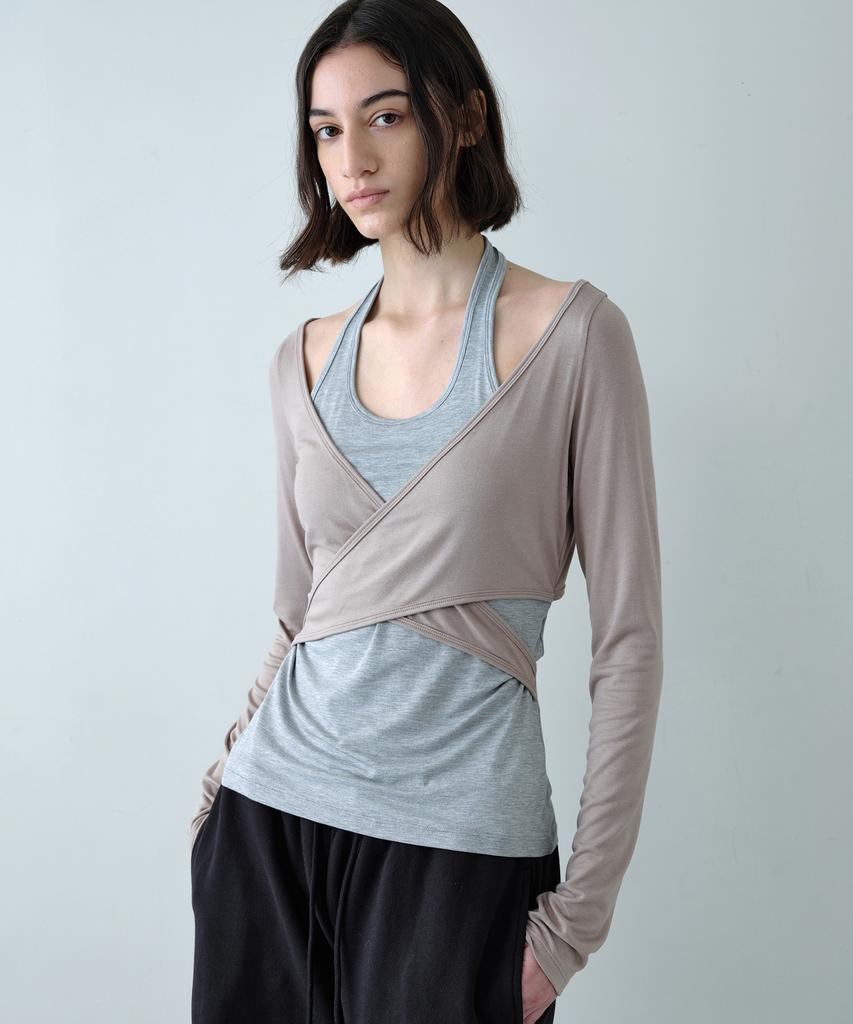 Simeteuligpeosenteu Halter Layered X Wrap Top / Beige