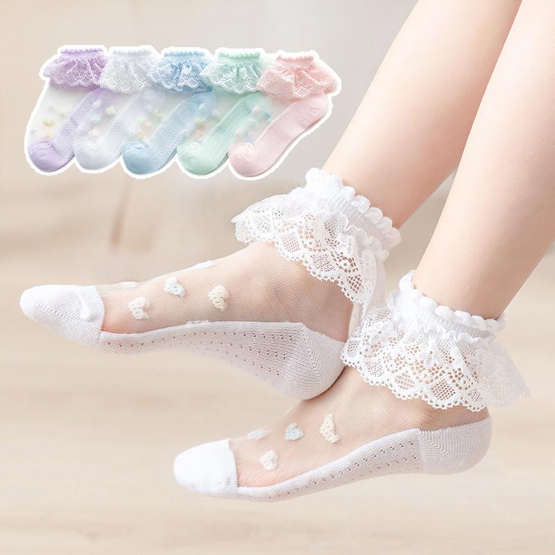 5 pares/conjunto verão malha fina algodão crianças renda babados meias princesa bonito coração branco branco tornozelo meias para bebê crianças meninas