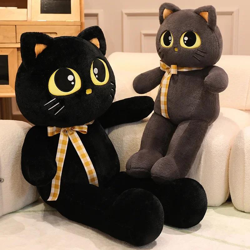 60/80/100cm Cute Soft Black Gray Yellow Cat Plush Pillow Sofa Cushion Kawaii Plush Toy Stuffed Cartoon Animal Doll Lovely Gift