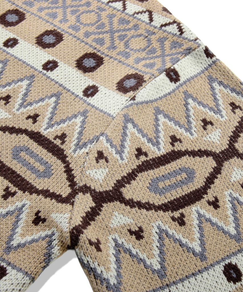 TRILLION Pull Jacquard Fair Isle Vintage à col rond_Beige