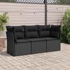 Vidaxl 3-Cz. Garten-Sitzgruppe, Kissen, Schwarzes PE-Rattan