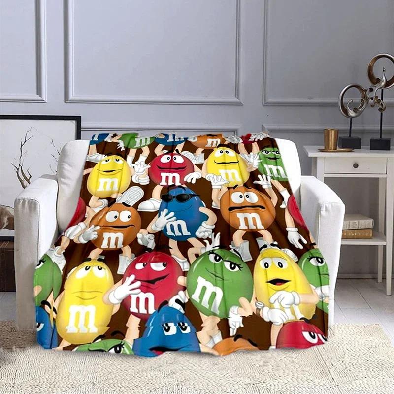 M&M Bean Chocolade Cartoon Print Pluche Deken, Modieus, Warm, Wandelen, Huis, Bank, Beddengoed, Kinderbed Deken Cadeau