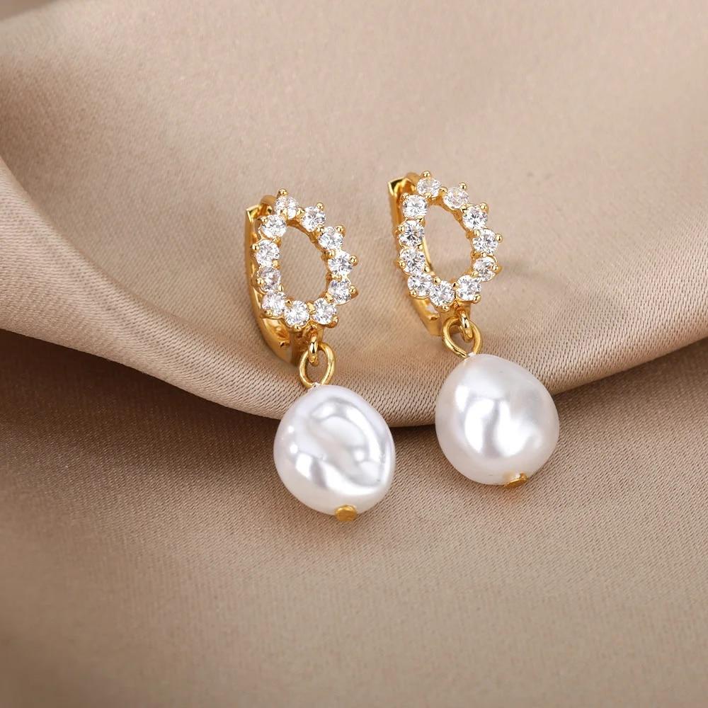 Cirkel Oorbellen Voor Vrouwen Vintage Punk Barokke Parel Oorbellen Rvs Oor Clip Vrouwen Sieraden Imitatie Parel Gift Mujer