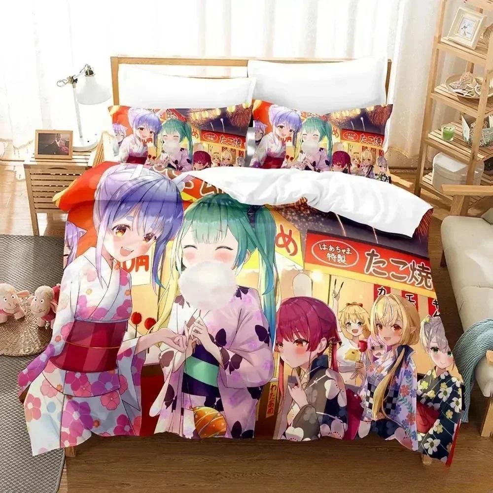 Kawaii Akai Haato Bedding Set Printed Bed Set With Pillowcase Bed Duvet Cover Soft Queen King Size Bedclothes Home Bed
