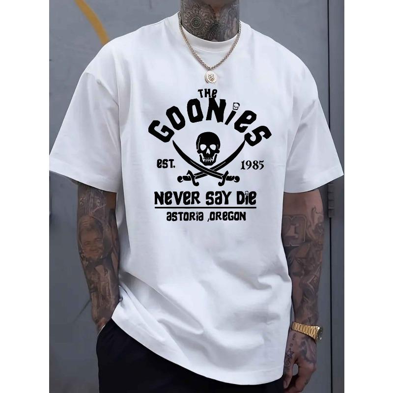 Tallas europeas Camiseta para hombre - Patrón de Calavera y Tibias Camisa Holgada Elástica Cuello Redondo - Ropa Oficial Tema Aventura - Top Casual Talla Grande,