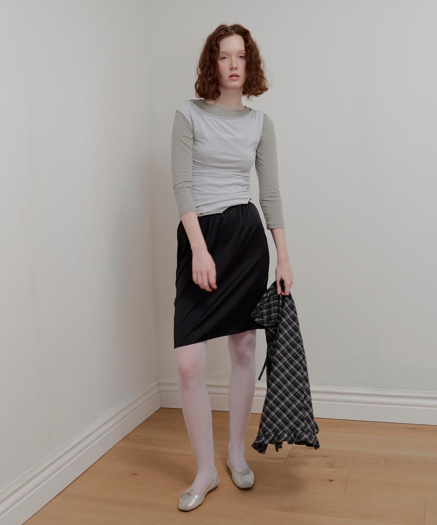 Aobteu Frill Layered Check Skirt - Black