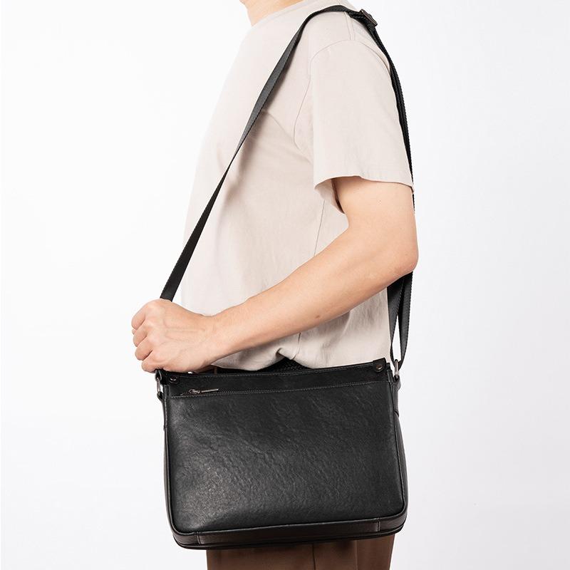 Men's Simple Genuine Leather Crossbody Bag Head Layer Cowhide Casual Fashion Shoulder Bag Large Capacity Business Bag