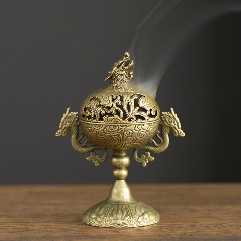 Suport pentru bețișoare arzător de tămâie din aliaj vintage cu trei picioare, golit, mini arzător de tămâie santal, decorațiune pentru casă