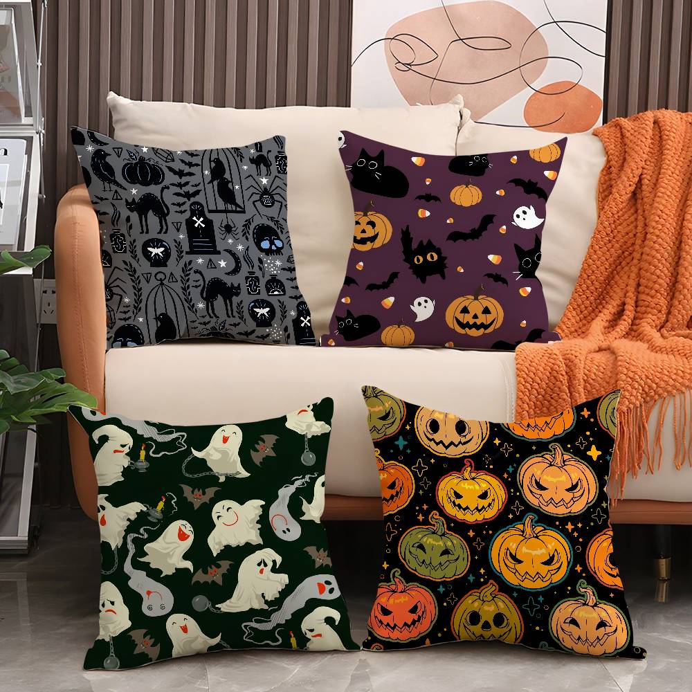 Halloween Witch Hat Pillow Case Holiday Horror Atmosphere Short Plush Double-Sided Printing Home Cushion Cover