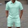 Combinaisons Décontractées Deux Pièces pour Homme Été Hauts à Manches Courtes Col Polo Vintage et Shorts Ensembles pour Homme Tenues Texture Plaid Mode