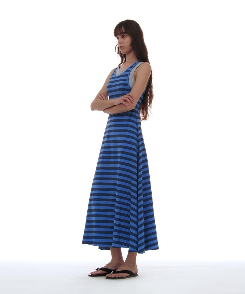 Partimento Woman Pwc Overlay Sleeveless Maxi Dress_Blue Stripe