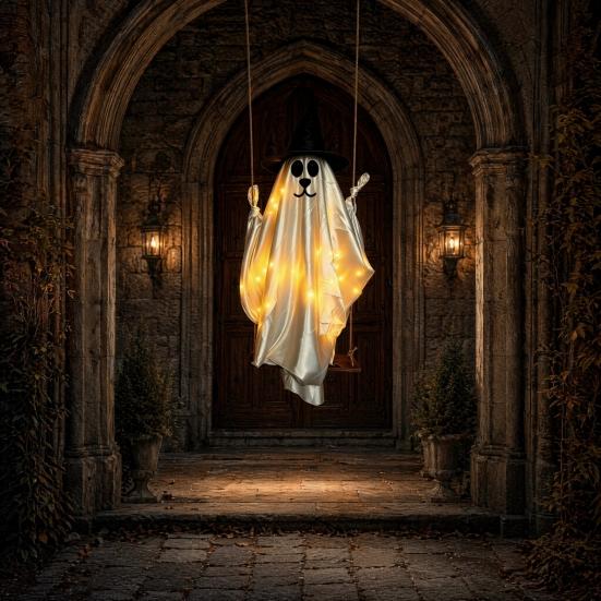 Halloween Hanging Ghost for Outdoor Decoration Cute Flying Satin White Ghost for Home