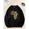 Men'S Casual Round-Neck Sweatshirt Featuring a Map Design of Africa Made Up of Animals