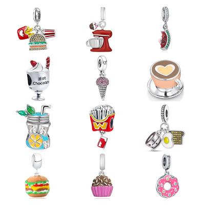 New Copper Ice Cream Pendant French Fries Bead Charm Suitable For Original Bracelet Jewelry Women Diy Coffee Amulet