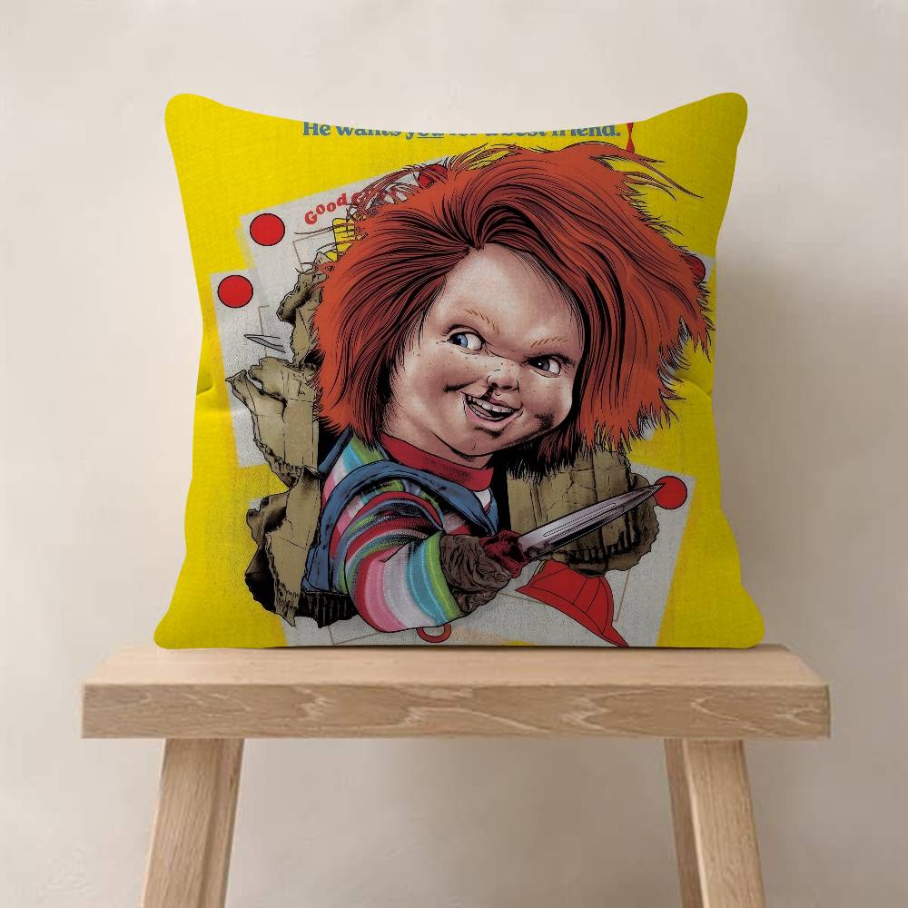 Classic Chucky Horror Movie Pillow Covers Cartoon Sofa Decorative Home Doublesided Printing Short Plush Cute Cushion Cover
