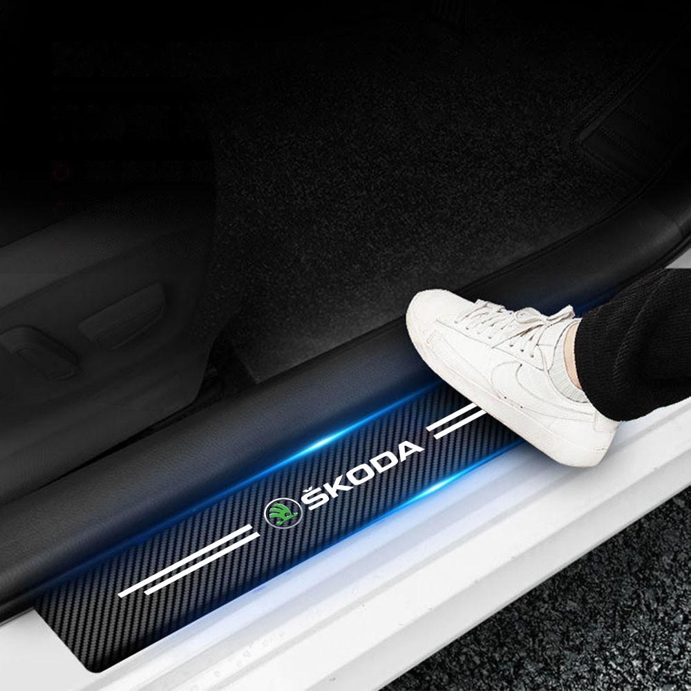 Car Door Sill Scuff Plate Decoration Carbon Fiber Sticker For Skoda Rapid Fabia Octavia Roomster Yeti Superb Citigo Kodiaq Karop Knfg14