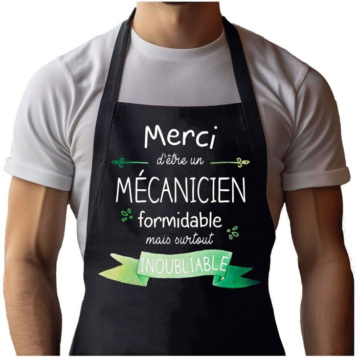Tablier de cuisine - Merci Mécanicien Inoubliable Homme - Noir - Coton résistant - Impression française