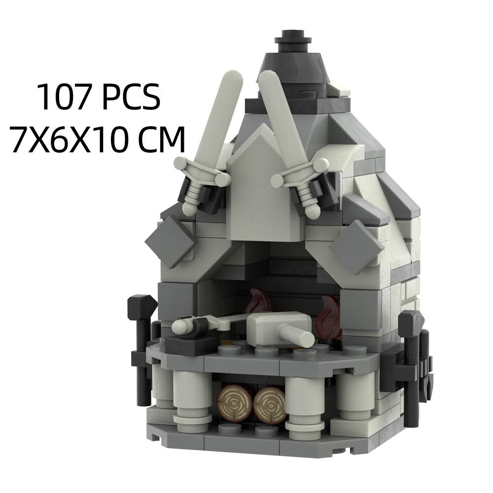 MOC Medieval Building Blocks Solider Figures Knights Gifts City Wall Castle Horse Shed Trial Platform Steel-Making Furnace