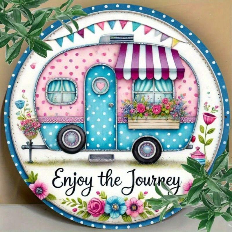 Enjoy The Journey Round Metal Sign Wall Decor Van Home