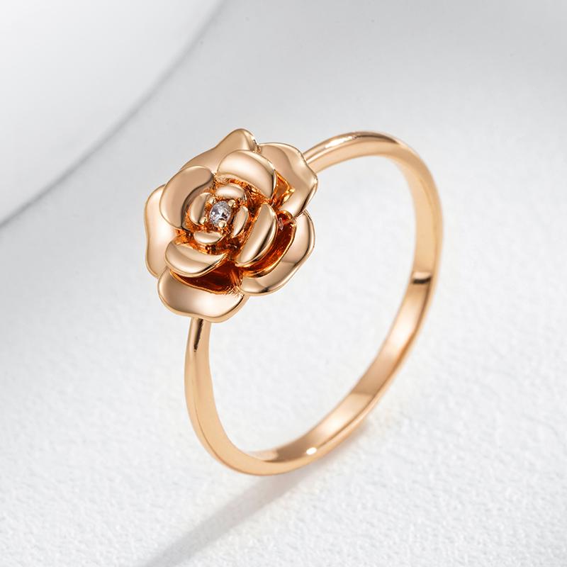 Creative Glossy Metal Flower Rings For Women Fashion  Rose Gold Color With Natural Zircon Daily Girls Fine Jewelry