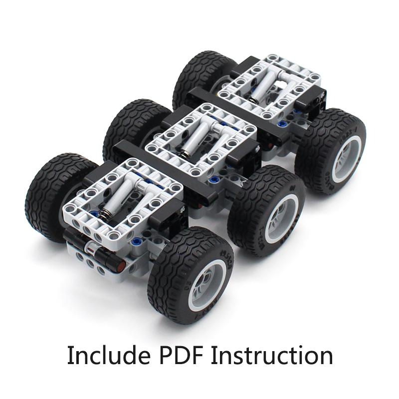 6-wheel Trailer Assembly Mini Three-axis Chassis Building Blocks 119pcs Mechanical Unit Model MOC Technical Bricks Assembly